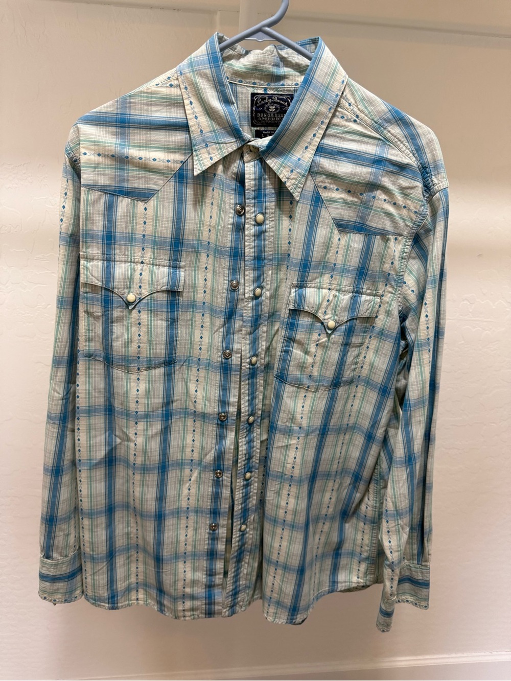 Lucky Brand Blue and White Plaid Western Snap Shirt